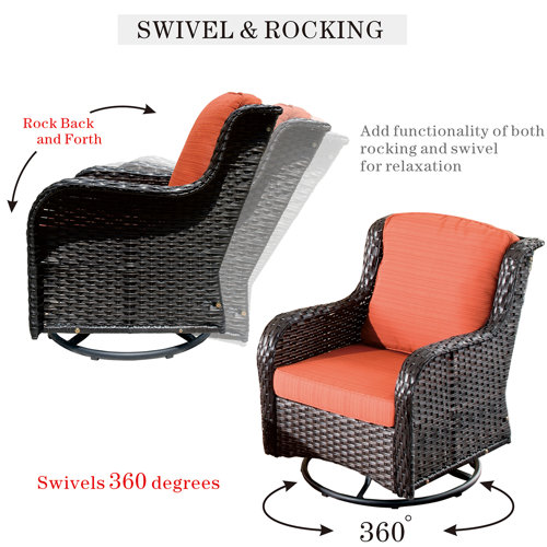 Lark Manor Tommy Swivel Wicker Rattan Outdoor Rocking Chairs Set with